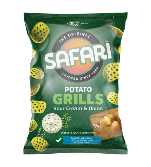 safari potato grills souer cream and onion chips pack